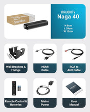 Load image into Gallery viewer, Refurbished Majority 𝗕𝗟𝗨𝗘𝗧𝗢𝗢𝗧𝗛 𝗧𝗩 𝗦𝗢𝗨𝗡𝗗𝗕𝗔𝗥 | 2.0 Stereo | Wireless &amp; Wall Mountable | HDMI ARC, AUX, Optical, Remote &amp; Brackets Included | Naga 40

