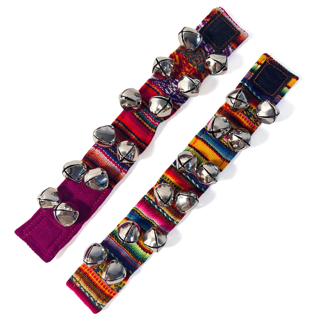 2 x Peruvian style Wrist Bells with colourful strap, Handcrafted Percussion Instruments