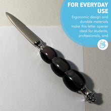 Load image into Gallery viewer, Nickel Letter Opener with black and grey round handle, perfect for school, home, or office use
