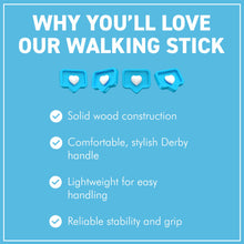 Load image into Gallery viewer, Varnished Tawny Wood Classic Derby Walking Stick
