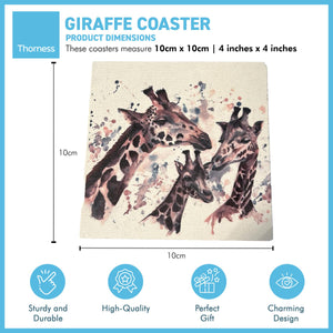 GIRAFFE STONE COASTER | Stone Coasters | Animal novelty gift | Coaster for glass, mugs and cups| Square coaster for drinks | Giraffe gift | Meg Hawkins art | 10cm x 10cm