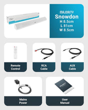 Load image into Gallery viewer, Majority White Snowdon | 𝗕𝗟𝗨𝗘𝗧𝗢𝗢𝗧𝗛 𝗦𝗢𝗨𝗡𝗗 𝗕𝗔𝗥 𝗙𝗢𝗥 𝗧𝗩 | Built-in Subwoofer | 120 Watts 2.1 Channel Sound | RCA, Optical, and AUX Connection | Wall Mountable | 81 CM | Remote Control Included

