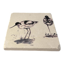 Load image into Gallery viewer, AVOCET STONE COASTER | Stone Coasters | Animal novelty gift | Coaster for glass, mugs and cups| Square coaster for drinks | Bird gift | Meg Hawkins art | 10cm x 10cm
