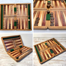 Load image into Gallery viewer, Wooden Inlaid Backgammon Set 36cm x 30cm, Classic Strategy Board Game,  Includes Wooden Playing Pieces and Dice
