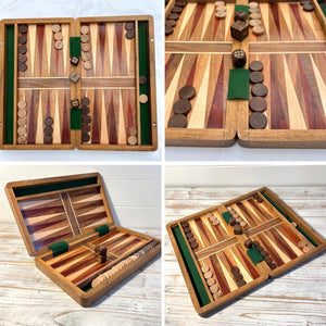 Wooden Inlaid Backgammon Set 36cm x 30cm, Classic Strategy Board Game,  Includes Wooden Playing Pieces and Dice