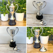 Load image into Gallery viewer, The 30cm Silver Trophy Cup – Aluminium with a Contrasting Black Base
