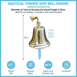 Traditional Brass Wall-Mounted Door Bell – Nautical Ship Bell Ringer | Perfect for Home Bars, Pubs & Last Orders Decor