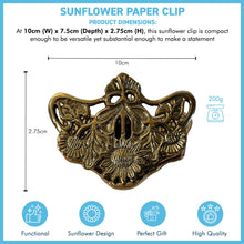 Load image into Gallery viewer, Elegant and Sturdy Polished Brass Sunflower Desk Clip – Multifunctional Leaf Clamp, Binder Clip, and Bookmark for Office &amp; Home
