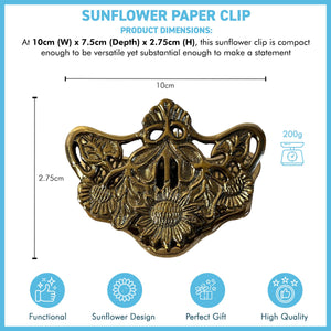 Elegant and Sturdy Polished Brass Sunflower Desk Clip – Multifunctional Leaf Clamp, Binder Clip, and Bookmark for Office & Home