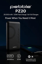 Load image into Gallery viewer, Veho Pebble PZ-20 20,000mAh 𝗥𝗨𝗚𝗚𝗘𝗗 𝗙𝗔𝗦𝗧 𝗖𝗛𝗔𝗥𝗚𝗘 𝗣𝗢𝗪𝗘𝗥 𝗕𝗔𝗡𝗞 20W USB-C Charging, Splash Resistant, Compatible with iPhone 14/13/12, Samsung, iPad &amp; More
