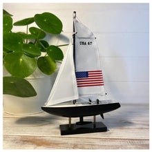 Load image into Gallery viewer, Americas Cup Model Yacht  - USA 67 | Sailing | Yacht | Boats | Models | Sailing Nautical Gift | Sailing Ornaments | Yacht on Stand | 23cm (H) x 16cm (L) x 3cm (W)
