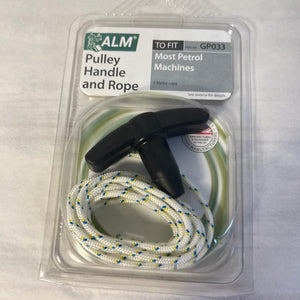 PULLEY HANDLE AND ROPE FOR LAWNMOWER | Lawn mower pull cord | Pull cord replacement to fit most petrol machines | Part number GP033 | 2 metre rope