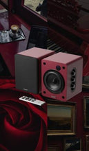 Load image into Gallery viewer, New Majority 𝗗𝟱𝟬𝗫 𝗕𝗟𝗨𝗘𝗧𝗢𝗢𝗧𝗛 𝗕𝗢𝗢𝗞𝗦𝗛𝗘𝗟𝗙 𝗦𝗣𝗘𝗔𝗞𝗘𝗥𝗦 – 60W Hi-Fi 2.0, Wireless, HDMI ARC, Optical, AUX &amp; USB, Remote, Maroon
