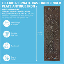 Load image into Gallery viewer, The Ellerker – Hand-Cast Ornate Finger Plate in Antique Iron
