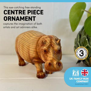 HIPPOPOTOMOUS IN WOOD EFFECT RESIN  |Ornaments for The Home | Home Accessories | Hippo Lover Gift Birthday Friendship Gifts | Wildlife Animal Lover Gift| Hippo Statue