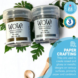 2 x Wow! Embossing Powders 15ml | POLISHED GOLD & SILVER REGULAR| Free your creativity and give your embossing sparkle