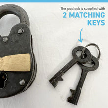 Load image into Gallery viewer, HEAVYWEIGHT CAST ANTIQUE STYLE IRON METAL PADLOCK | Love Padlock | Industrial Style Padlock | Key Padlock | Shed padlock | Gate Padlock | 9cm x 6cm | 2 Keys | Pirates Treasure Chest Padlock
