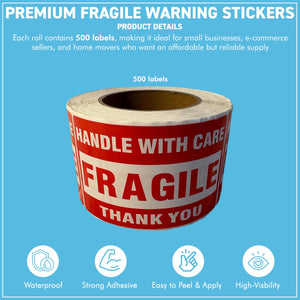 One Roll of Fragile Warning Stickers