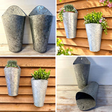 Load image into Gallery viewer, The Country Wall Planters – A Set of Two Vintage Style Galvanised Metal Hanging Baskets
