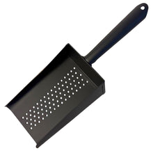 Load image into Gallery viewer, 𝗘𝗡𝗔𝗠𝗘𝗟𝗟𝗘𝗗 𝗦𝗧𝗘𝗘𝗟 𝗪𝗢𝗢𝗗𝗙𝗜𝗥𝗘 𝗣𝗘𝗟𝗟𝗘𝗧 &amp; 𝗖𝗢𝗔𝗟 𝗦𝗛𝗢𝗩𝗘𝗟 | Matt Black Metal Scoop | 33cm (L) | Dust-Free | Easy Scooping | Durable | BBQ cooking
