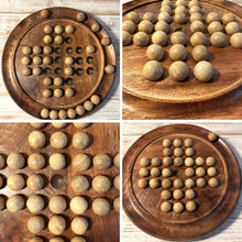 Load image into Gallery viewer, Handmade 𝗪𝗢𝗢𝗗𝗘𝗡 𝗦𝗢𝗟𝗜𝗧𝗔𝗜𝗥𝗘 𝗚𝗔𝗠𝗘 Board with Solid Wooden Marbles 22cm – Classic Strategy Board Game, Family Game, Unique Home Decor
