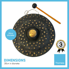 Load image into Gallery viewer, Vietnamese HANDMADE METAL GONG - natural aged finish -  30cm diameter/ 12 inches diameter GONG | Lightweight Sturdy and Durable | Music Therapy | Dinner Gong | Meditation | Percussion Music.
