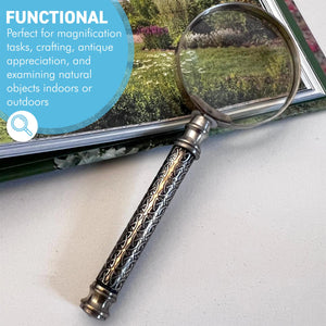 Vintage Silver Handheld Magnifier, Magnifying Glass with decorative chain link handle