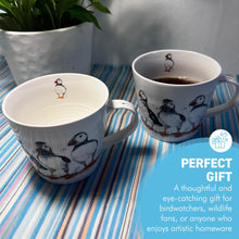 Load image into Gallery viewer, Pair of Puffin Trio Mugs, 100% Bone China, Gift for Nature Lovers, Coastal Home Decor
