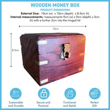 Load image into Gallery viewer, Handcrafted Wooden Money Box, Square Coin Piggy Bank, Decorative Savings Storage, Secure and Durable Safe for Coins
