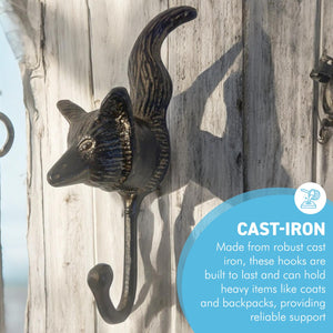 Sturdy Wall Mounted Cast Iron Fox Head Hook Hanger for Hat, Coat, Clothes - Ideal for Kitchen, Bathroom, Bedroom, Office