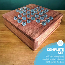 Load image into Gallery viewer, Wooden Solitaire with Drawer for Storing Marbles | Travel Games | Strategic &amp; Traditional Games | Perfect for Adults &amp; Family Fun
