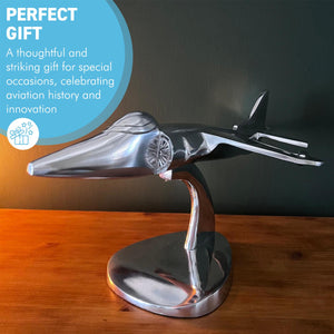 Harrier Military Heritage Metal Model – Polished Aluminium Aviation Display Piece, 42cm x 25cm, Iconic Jump Jet Design for Home & Office Decor