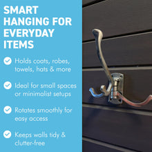 Load image into Gallery viewer, Aluminium Triple 𝗦𝗪𝗜𝗩𝗘𝗟 𝗖𝗢𝗔𝗧 𝗛𝗢𝗢𝗞 3-Prong Wall Mounted Hanger for Towels Robes Bags Jackets Bathroom Entryway
