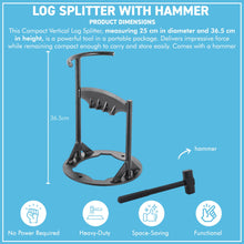 Load image into Gallery viewer, 𝗖𝗔𝗦𝗧 𝗜𝗥𝗢𝗡 𝗟𝗢𝗚  𝗦𝗣𝗟𝗜𝗧𝗧𝗘𝗥 𝗪𝗜𝗧𝗛 𝗛𝗔𝗠𝗠𝗘𝗥 | 31cm (12”) (H) | Wood &amp; Kindling Splitting Tool | Firewood Cutter with Pre-Drilled Base | Splitting Blade | Fireplace Decor
