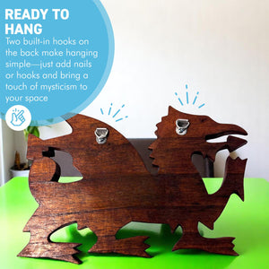 Walking Dragon Wooden Plaque, Wooden Mythical Flying Dragon Ornament