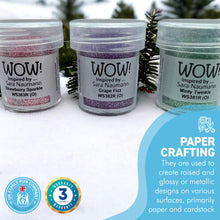 Load image into Gallery viewer, 3 x Wow! Embossing Powders 15ml | MINTY TWINKLE, GRAPE FIZZ &amp; STRAWBERRY SPARKLE regular| Free your creativity and give your embossing sparkle
