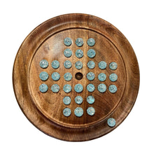 Load image into Gallery viewer, 22cm Diameter wooden SOLITAIRE BOARD GAME with SNOWFLAKE GLASS MARBLES | classic wooden solitaire game | strategy board game | family board game | games for one | board games
