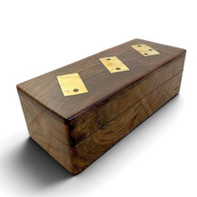 Load image into Gallery viewer, Solid Wood Dominoes Set with Brass Inlay Storage Box - 28 Tiles with Brass Spots and a Hinged Lid
