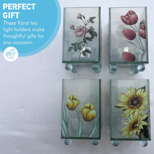 Set of 4 Floral Glass Votive Candle Holders, Decorative Accent for Warm Ambiance, Ideal for Home Decor, Gifts & Special Occasions