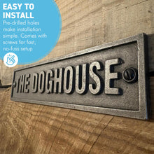 Load image into Gallery viewer, DOG HOUSE Cast Iron Sign Vintage Style PLAQUE for Shed Garage 22cm
