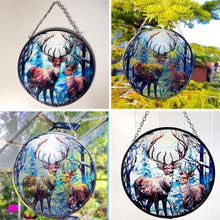 Load image into Gallery viewer, 6-Inch Stained Glass Suncatcher with Reindeer Design, Handcrafted Holiday Decor
