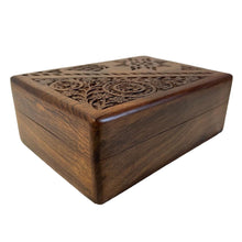 Load image into Gallery viewer, Handcrafted wooden storage trinket jewellery box | keepsake box | die cut floral pattern | 18cm (w) x 13cm (d) x 6cm (h) | A Timeless Treasure of Craftsmanship
