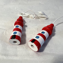 Load image into Gallery viewer, Pair of Red and white Lighthouse light pulls | Nautical Theme Wooden Lighthouse Cord Pull Light Pulls
