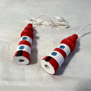 Pair of Red and white Lighthouse light pulls | Nautical Theme Wooden Lighthouse Cord Pull Light Pulls