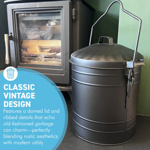 Ash Bucket with Lid in Matt Black, Fireplace Accessory