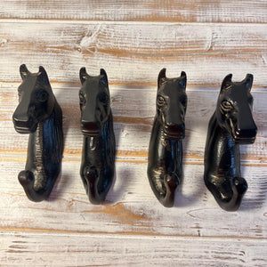 Set of Four Sturdy Wall-Mounted Cast Iron Horse Head Hook Hanger for Hats, Coats, Clothes - Ideal for Kitchen, Bathroom, Bedroom, Office