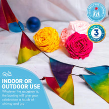 Load image into Gallery viewer, Rainbow colours fabric bunting | 8 flags | 50cm long | Garland for Garden Wedding Birthday Indoor Outdoor Party Decoration Festival | | Bohemian Bunting | Fair Trade
