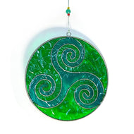 GREEN TRISKELION SUNCATCHER | Light Catcher | Garden Round Hanging Ornament Suncatcher | Feng Shui | Triskelion Motif | Suncatchers | Light Catchers