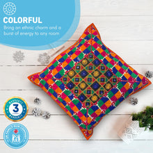 Load image into Gallery viewer, Boho cushion cover | 45cm x 45cm | Bright patchwork cushion | Indian cushion | Bedroom decor | Home accessories | Colourful cushion cover
