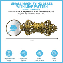 Load image into Gallery viewer, Handy Gold Magnifying Glass with leaf pattern, Elegant Handheld Magnifier for reading
